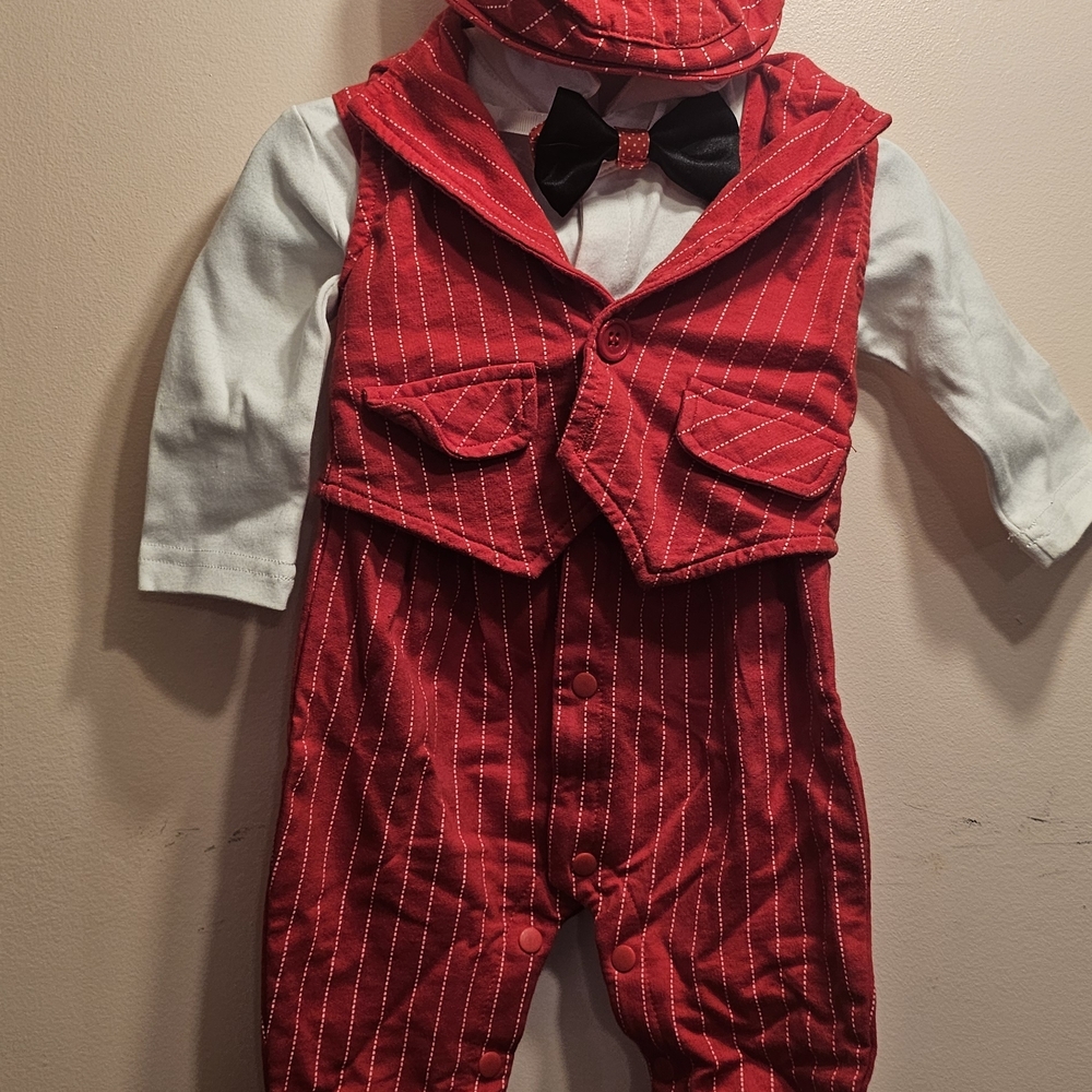 Red Pinstripe Kids Costume with Bow Tie